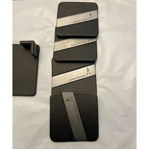 Set of 4 Johnnie Walker Leather Coaster Black Silver Band 10x10